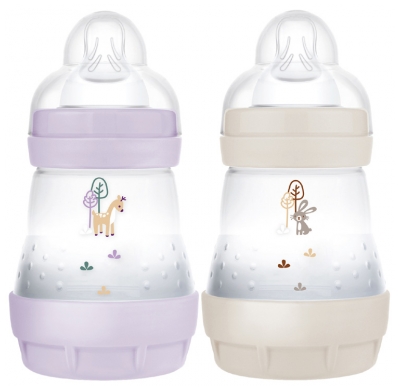 MAM 2 Baby Bottles Easy Start 160 ml 0 Months and + Flow 1 - Colour: Lilac/Sand