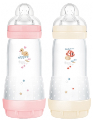 MAM 2 Baby Bottles Easy Start 320 ml 4 Months and + Flow 3 - Colour: Candy/Cotton