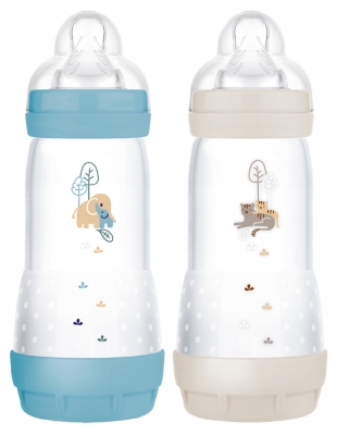 MAM 2 Baby Bottles Easy Start 320 ml 4 Months and + Flow 3 - Colour: Ocean/Sand