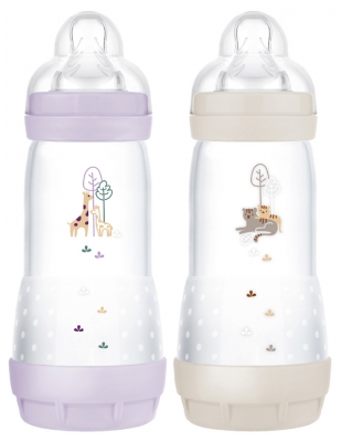 MAM 2 Baby Bottles Easy Start 320 ml 4 Months and + Flow 3 - Colour: Lilac/Sand