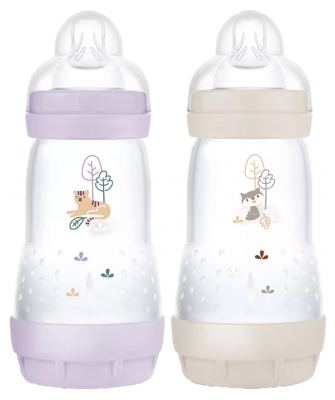 MAM 2 Baby Bottles Easy Start 260 ml 2 Months and + Flow 2 - Colour: Lilac/Sand