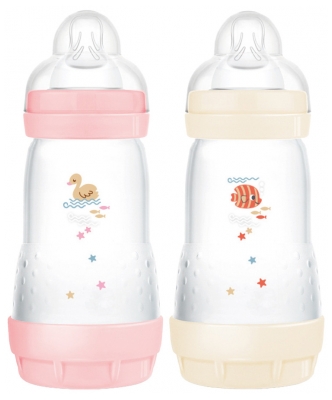 MAM 2 Baby Bottles Easy Start 260 ml 2 Months and + Flow 2 - Colour: Candy/Cotton