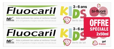 Fluocaril Kids Dentifrice Bi-Fluoré 3-6 Ans Lot de 2 x 50 ml - Couleur : Gel Fraise