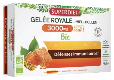 Superdiet Gelée Royale 3000 mg Miel Pollen Bio 20 Ampoules