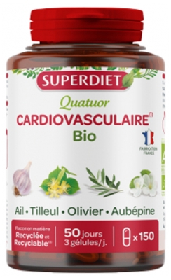 Superdiet Organic Garlic Quatuor Cardiovascular 150 Capsules
