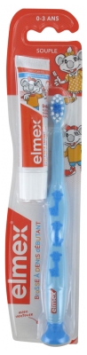 Elmex Brosse à Dents Souple Débutant 0-3 Ans + Mini-Dentifrice Anti-Caries 0-6 Ans 12 ml - Couleur : Bleu