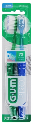 GUM Pro Duo Pack Technik 2 Zahnbürsten Soft 1525 - Farbe: Dunkelgrün - Blau