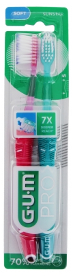 GUM Pro Duo Pack Technik 2 Zahnbürsten Soft 1525 - Farbe: Rosa - Türkis