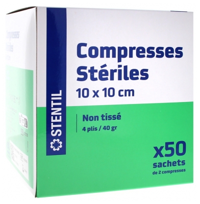Stentil Compresses Stériles Non Tissées 10 x 10 cm 50 Sachets de 2 Compresses