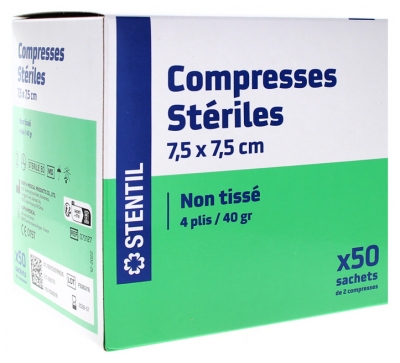 Stentil Compresses Stériles Non Tissées 7,5 x 7,5 cm 50 Sachets de 2 Compresses