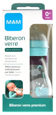 MAM Biberon Verre Premium 170 ml 0 Mois et + Débit 1 - Modèle : Ours et Hérisson