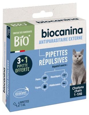 Biocanina Pipettes Répulsives Chaton & Chat de 1 à 5 kg 4 Pipettes