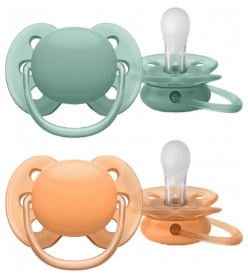 Avent Ultra Soft 2 Orthodontic Silicone Soothers 0-6 Months - Model: Turquoise and orange