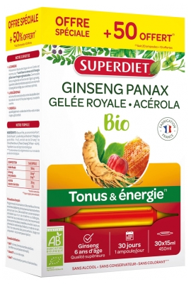 Superdiet Żeń-szeń Royal Jelly i Acerola Organic 20 Fiolek + 10 Fiolek Gratis