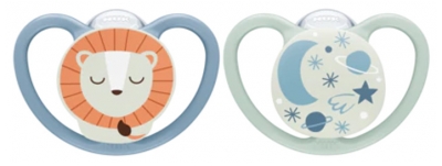 NUK Space Night 2 Silicone Soothers 6-18 Months - Colour: Blue/Grey 2