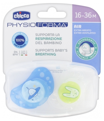 Chicco Physio Forma Air 2 Silicone Soothers 16-36 Months - Model: Blue Saucer and Green Rabbit
