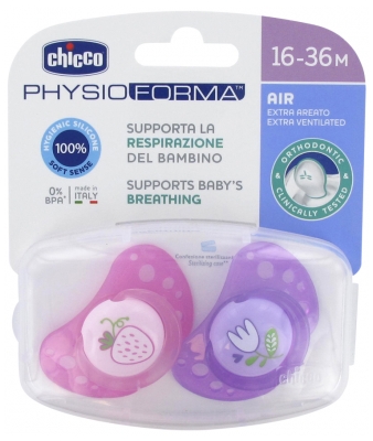 Chicco Physio Forma Air 2 Silicone Soothers 16-36 Months - Model: Pink Strawberry and Purple Flower