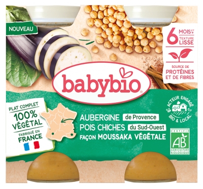 Babybio Eggplant Chickpeas Vegetable Moussaka Style 6 Months and up Organic 2 x 200 g Jars