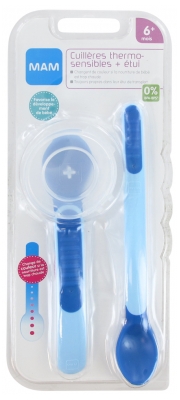 MAM Wärmeempfindliche Löffel + Etui ab 6 Monaten - Farbe: Blau