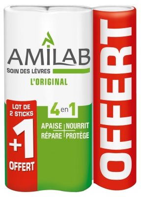 Amilab Cura Delle Labbra Set di 3 x 4,7 g di cui 1 Gratis