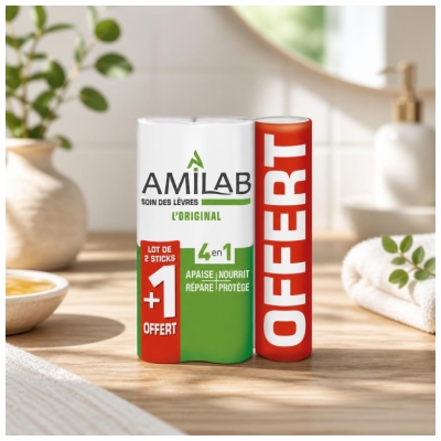 Amilab Lippenpflege Packung von 3 x 4,7 g davon 1 Geschenkt