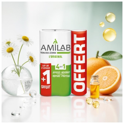 Amilab Lippenpflege Packung von 3 x 4,7 g davon 1 Geschenkt