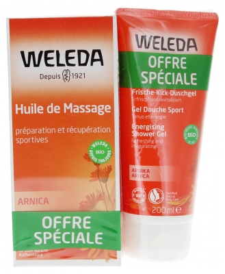 Weleda Huile de Massage à l'Arnica 200 ml + Gel Douche Sport à l'Arnica 200 ml