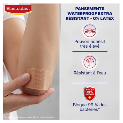 Elastoplast Pansement Extra Résistant Waterproof 8 Bandes de 10 cm x 6 cm