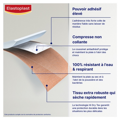 Elastoplast Pansement Extra Résistant Waterproof 8 Bandes de 10 cm x 6 cm