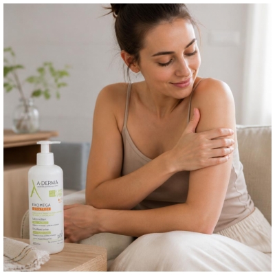 A-DERMA Exomega Control Emolientinis Pieno Losjonas Nuo Niežėjimo Eco-Suprojektuotas Butelis 400 ml