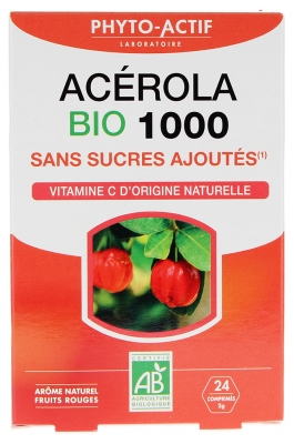 Phyto-Actif Acérola 1000 Sans Sucre Ajouté Bio 24 Comprimés