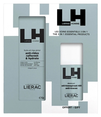 Lierac Homme Fluide Anti-Âge Global 50 ml + Déodorant Anti-Transpirant 48H Anti-Traces 50 ml Offert