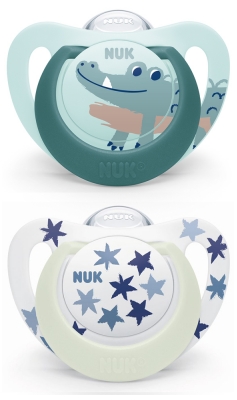 NUK Starlight Giorno e Notte 2 Succhietti in Silicone 6-18 Mesi - Modello: Coccodrillo/Notte