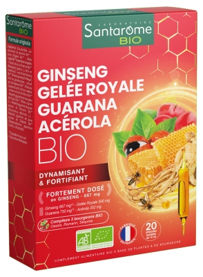 Santarome Organiczny żeń-szeń Royal Jelly Guarana Acerola 20 Fiolek