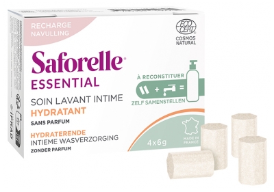 Saforelle Kosteuttava Intiimipesuneste Uudelleenvalmistettava Pakkaus 4 Tikkua