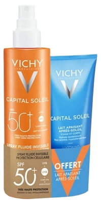 Vichy Capital Soleil Invisible Fluid Spray SPF50+ 200ml + Soothing After-Sun Milk 100ml Free