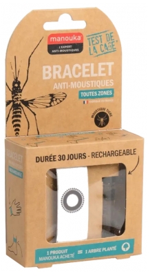 Manouka Bracelet Anti-Moustiques + Recharge 6 ml - Couleur : Blanc