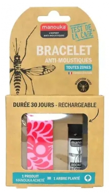 Manouka Bracelet Anti-Moustiques + Recharge 6 ml - Couleur : Pétale