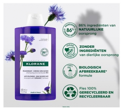 Klorane Shampoing Déjaunissant Cheveux Gris et Blonds 200 ml