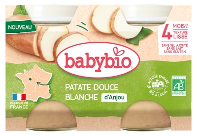 Babybio Patate Douce Blanche 4 Mois et + Bio 2 Pots de 130 g