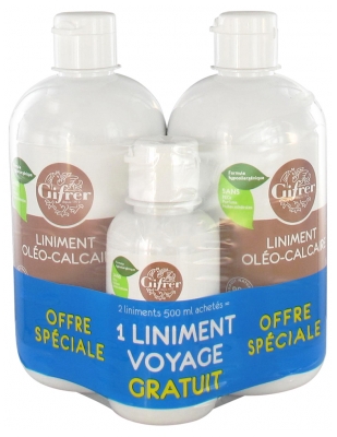 Gifrer Liniment Oléo-calcaire Stabilisé Lot de 2 x 500 ml + 1 Liniment Voyage 100 ml Offert