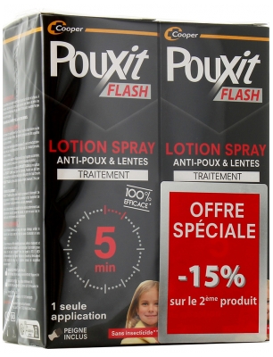 Pouxit Flash Anti-Poux et Lentes Spray Lot de 2 x 150 ml Offre Spéciale