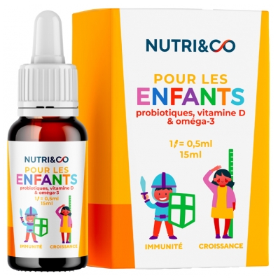 Nutri&Co Pour les Enfants Probiotiques Vitamine D et Oméga 3 15 ml