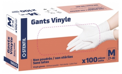 Stentil Gants Vinyle Non Poudrés 100 Gants - Taille : M