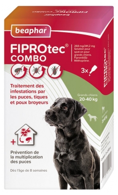 Beaphar Fiprotec Combo Solution Spot-on Grands Chiens 20-40 kg 3 Pipettes de 2,68 ml