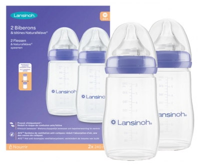 Lansinoh Natural Wave 2 Biberons 3 Mois et + 240 ml