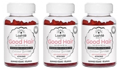 Lashilé Beauty Good Hair Women Anti-Hair Loss Pack of 3 x 60 Gummies + Free Towel