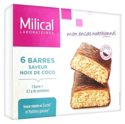 Milical 6 Barrette Dimagranti ad Alto Contenuto Proteico - Sapore: Cocco