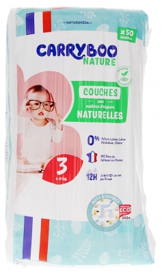 Carryboo Nature Couches Naturelles à Motif 50 Couches Taille 3 (4-9Kg)