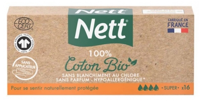 Nett 100% Coton Bio 16 Tampons Super